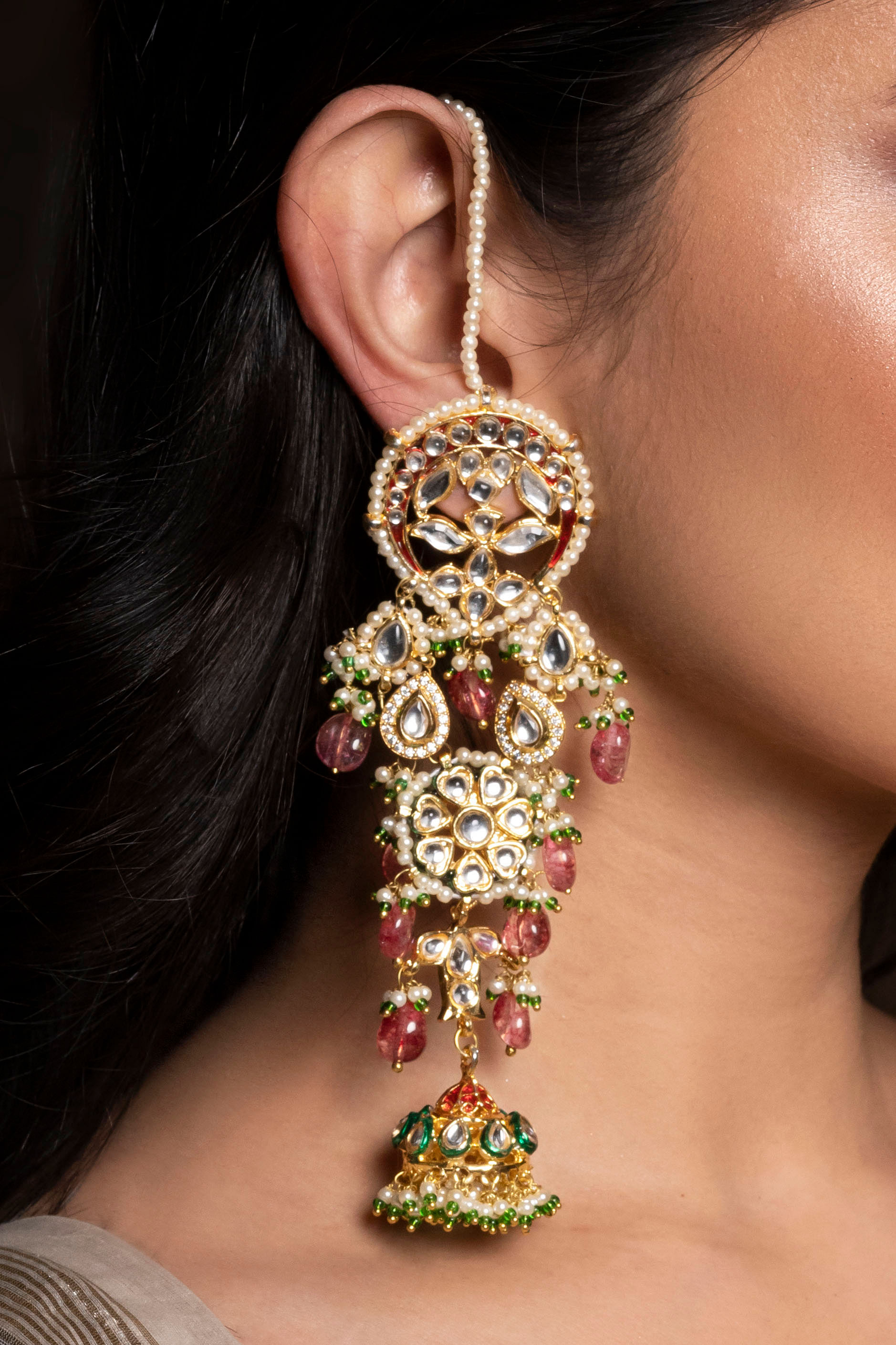 Buy Gold Toned Pink Handcrafted Metal Kundan Earrings | FEMNW006/FEMI1 |  The loom